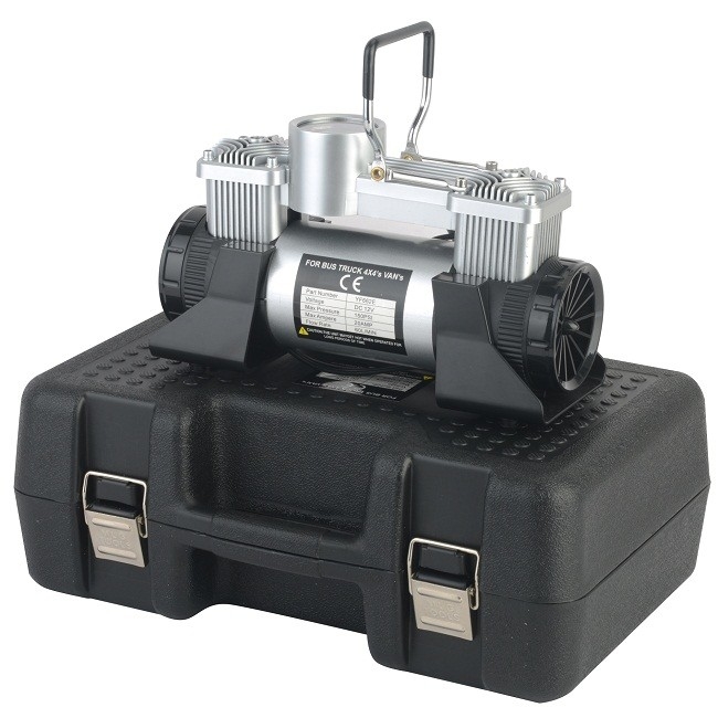 DC12V ポータブル メタルカーエアコンプレッサ プラスチックボックス コンプレッサキット