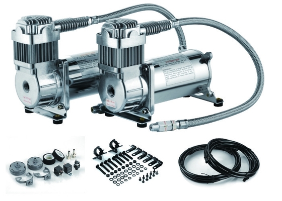 良い価格 DC12V 鋼製の二重エアライドサスペンションコンプレッサー タンク式二重エアコンプレッサー オンライン