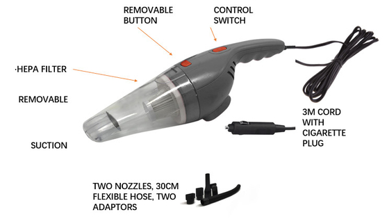 DC12Vポータブルカー掃除機 HEPAフィルター 1 年間の保証